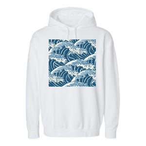 Ocean Wave Pattern Garment-Dyed Fleece Hoodie