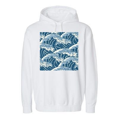 Ocean Wave Pattern Garment-Dyed Fleece Hoodie