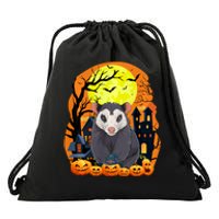 Opossum With Pumpkins Funny Scary Halloween Party Drawstring Bag