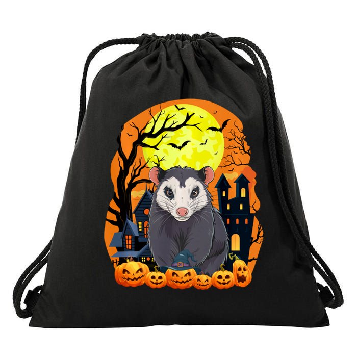 Opossum With Pumpkins Funny Scary Halloween Party Drawstring Bag