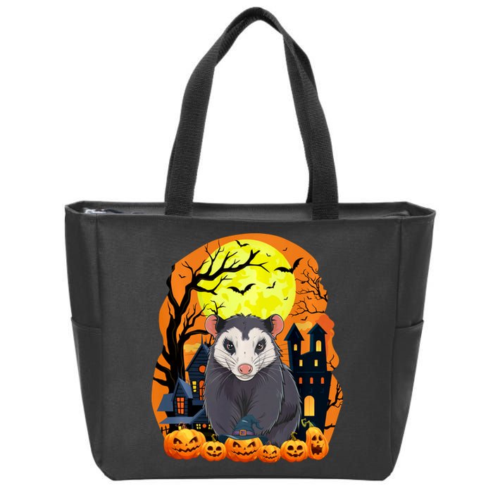 Opossum With Pumpkins Funny Scary Halloween Party Zip Tote Bag