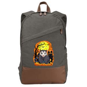 Opossum With Pumpkins Funny Scary Halloween Party Cotton Canvas Backpack