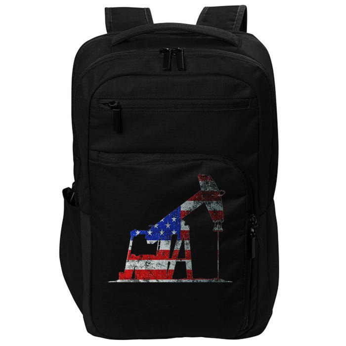 Oilfield Worker Rig Drilling Us Flag Oil Rig Man Oil Driller Impact Tech Backpack