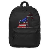 Oilfield Worker Rig Drilling Us Flag Oil Rig Man Oil Driller 16 in Basic Backpack