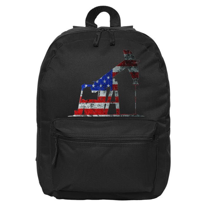 Oilfield Worker Rig Drilling Us Flag Oil Rig Man Oil Driller 16 in Basic Backpack