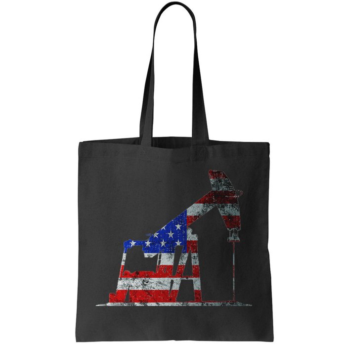 Oilfield Worker Rig Drilling Us Flag Oil Rig Man Oil Driller Tote Bag