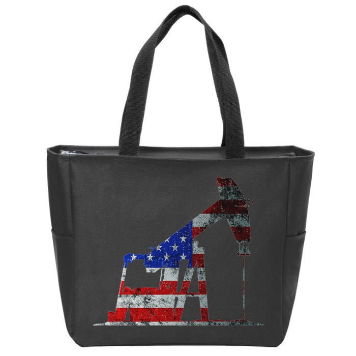 Oilfield Worker Rig Drilling Us Flag Oil Rig Man Oil Driller Zip Tote Bag