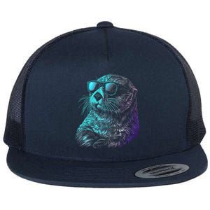 Otter Wearing Sunglasses Funny Cute Animal Sea Otter Lover Funny Gift Flat Bill Trucker Hat