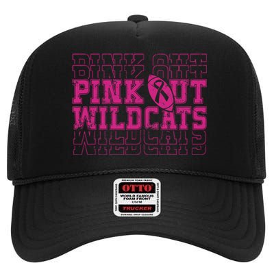 Out Wildcats School Wildcats Breast Cancer Awareness High Crown Mesh Back Trucker Hat