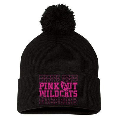 Out Wildcats School Wildcats Breast Cancer Awareness Pom Pom 12in Knit Beanie