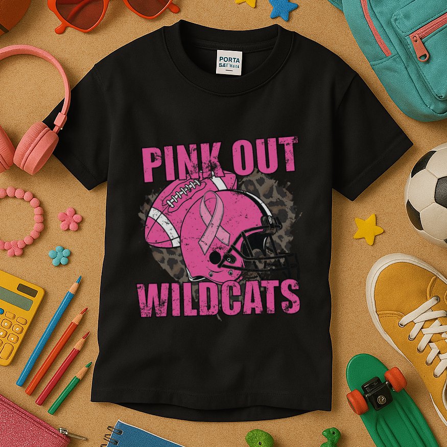 Out Wildcats School Wildcats Breast Cancer Kids T-Shirt