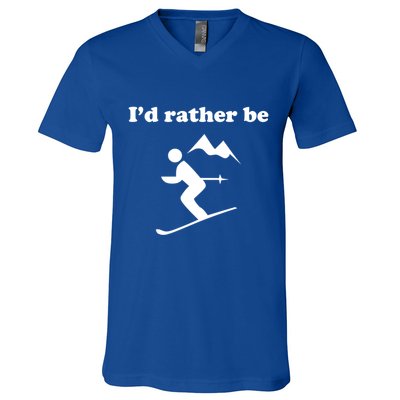 Outdoor Winter Sports Id Rather Be Skiing Skier Cool Gift V-Neck T-Shirt