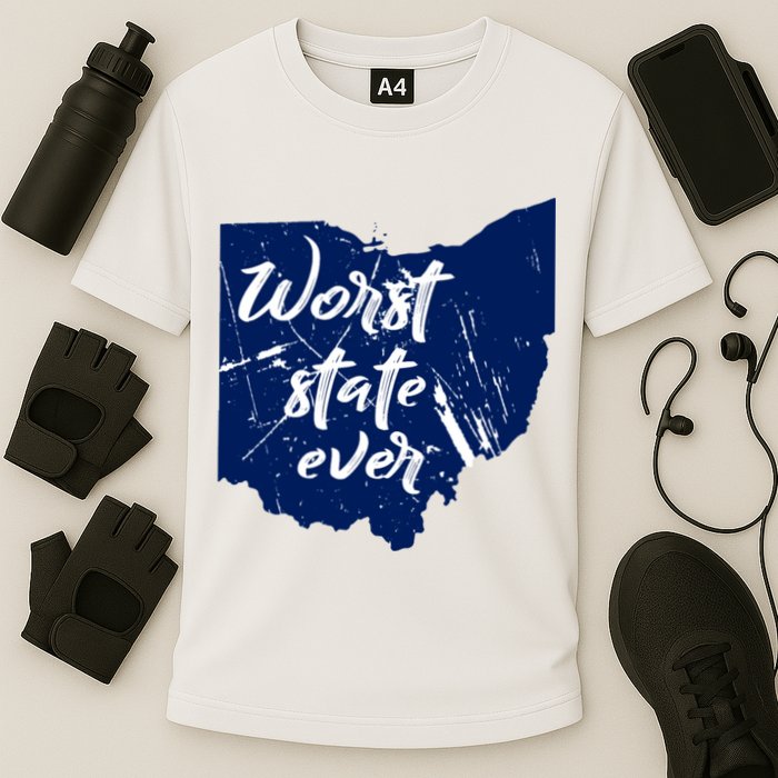 Ohio Worst State Ever Distressed Cooling Performance Crew T-Shirt
