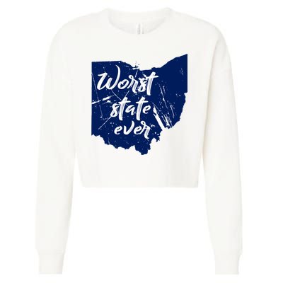 Ohio Worst State Ever Distressed Cropped Pullover Crew