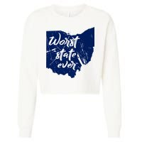 Ohio Worst State Ever Distressed Cropped Pullover Crew