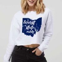 Ohio Worst State Ever Distressed Cropped Pullover Crew