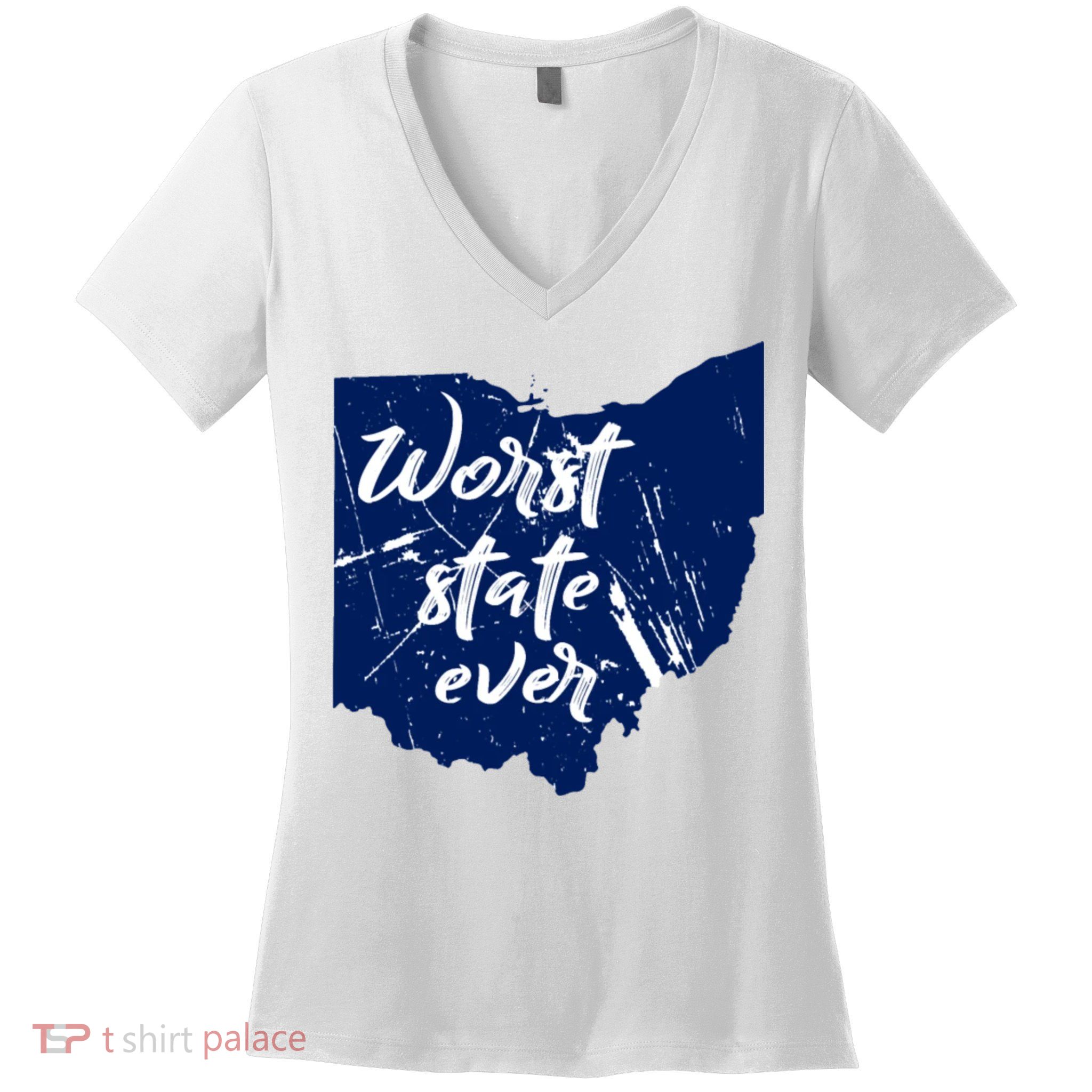 Ohio Worst State Ever Distressed Women's V-Neck T-Shirt