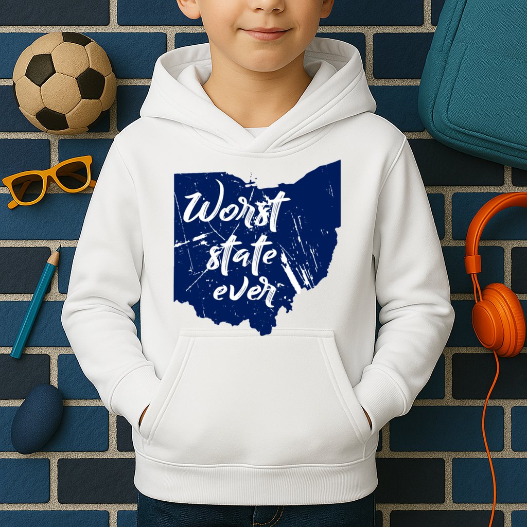 Ohio Worst State Ever Distressed Kids Hoodie