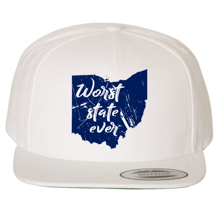 Ohio Worst State Ever Distressed Wool Snapback Cap