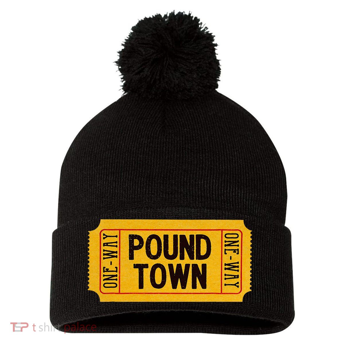 One Way Ticket To Poundtown One Way Ticket To Pound Town Pom Pom 12in Knit Beanie