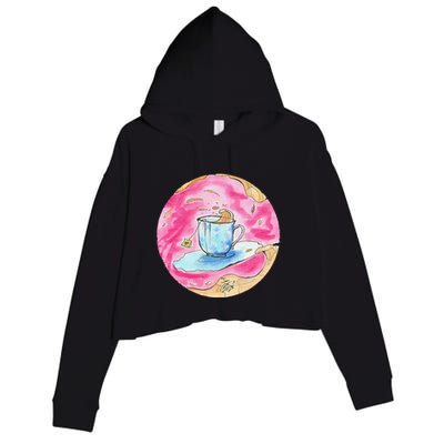 Oolong Whimsical Tea Design Crop Fleece Hoodie