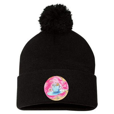 Oolong Whimsical Tea Design Pom Pom 12in Knit Beanie