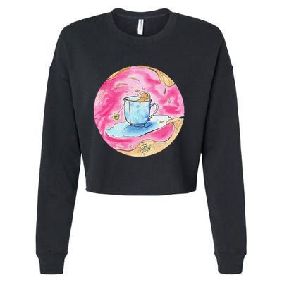 Oolong Whimsical Tea Design Cropped Pullover Crew