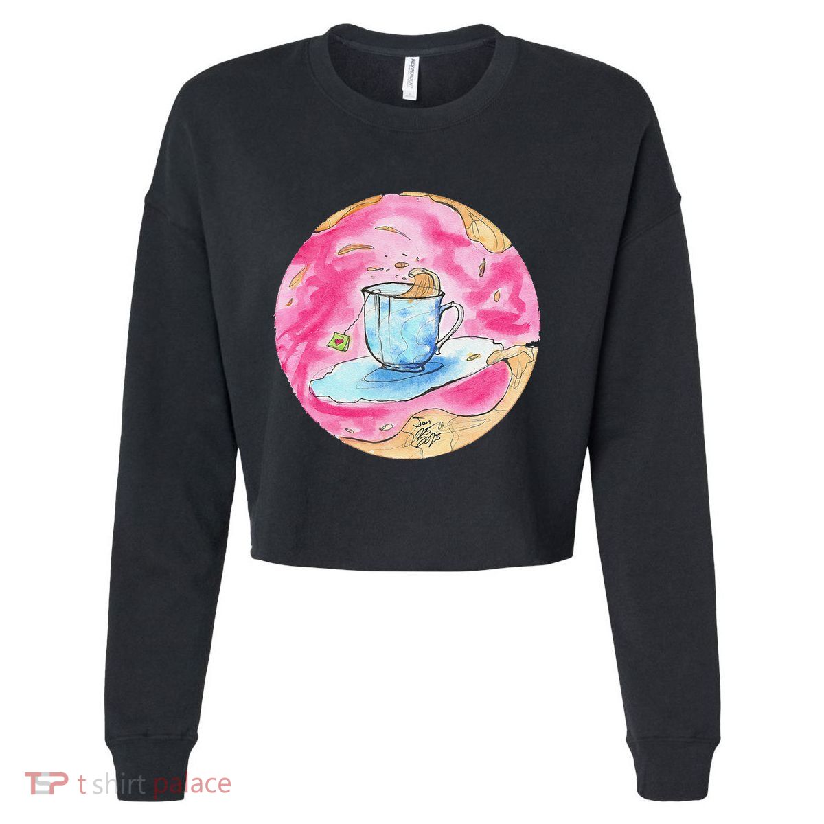 Oolong Whimsical Tea Design Cropped Pullover Crew