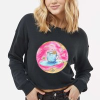 Oolong Whimsical Tea Design Cropped Pullover Crew