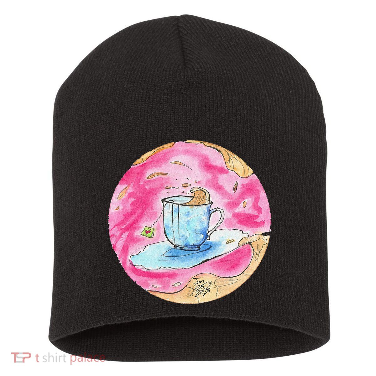 Oolong Whimsical Tea Design Short Acrylic Beanie