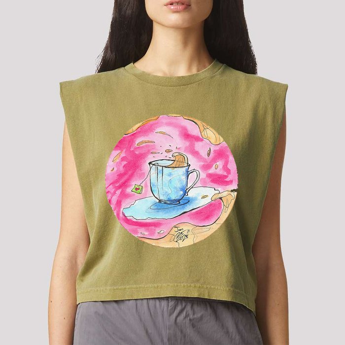 Oolong Whimsical Tea Design Garment-Dyed Women's Muscle Tee