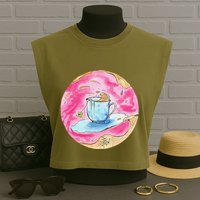 Oolong Whimsical Tea Design Garment-Dyed Women's Muscle Tee