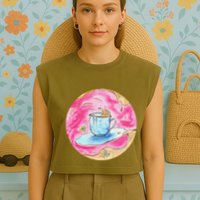 Oolong Whimsical Tea Design Garment-Dyed Women's Muscle Tee