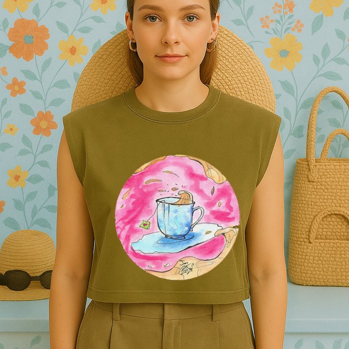 Oolong Whimsical Tea Design Garment-Dyed Women's Muscle Tee