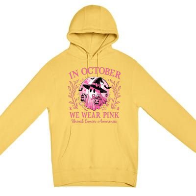 October We Wear Breast Cancer Awareness Halloween Ghost Premium Pullover Hoodie