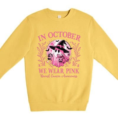 October We Wear Breast Cancer Awareness Halloween Ghost Premium Crewneck Sweatshirt