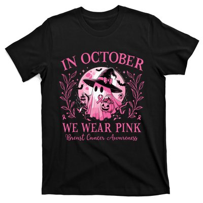 October We Wear Breast Cancer Awareness Halloween Ghost T-Shirt