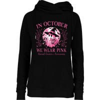 October We Wear Breast Cancer Awareness Halloween Ghost Womens Funnel Neck Pullover Hood