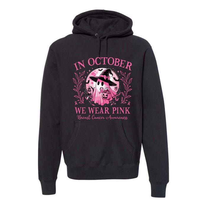 October We Wear Breast Cancer Awareness Halloween Ghost Premium Hoodie