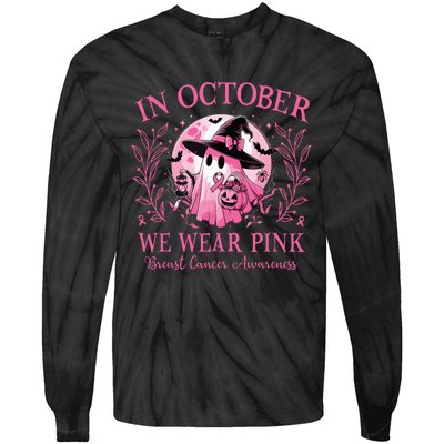 October We Wear Breast Cancer Awareness Halloween Ghost Tie-Dye Long Sleeve Shirt