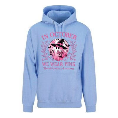 October We Wear Breast Cancer Awareness Halloween Ghost Unisex Surf Hoodie