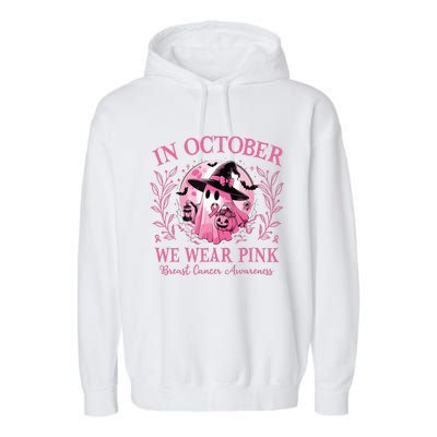 October We Wear Breast Cancer Awareness Halloween Ghost Garment-Dyed Fleece Hoodie