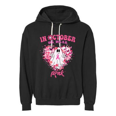 October we Wear Pink Breast Cancer Warrior Ghost Halloween Garment-Dyed Fleece Hoodie