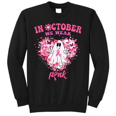 October we Wear Pink Breast Cancer Warrior Ghost Halloween Sweatshirt