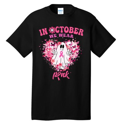 October we Wear Pink Breast Cancer Warrior Ghost Halloween Tall T-Shirt