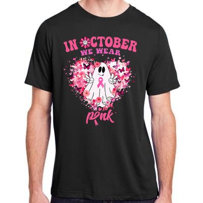 October we Wear Pink Breast Cancer Warrior Ghost Halloween Adult ChromaSoft Performance T-Shirt