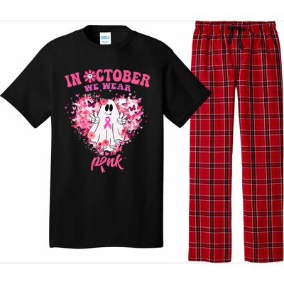 October we Wear Pink Breast Cancer Warrior Ghost Halloween Pajama Set