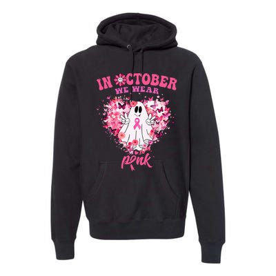 October we Wear Pink Breast Cancer Warrior Ghost Halloween Premium Hoodie