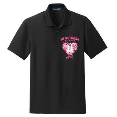 October we Wear Pink Breast Cancer Warrior Ghost Halloween Dry Zone Grid Polo