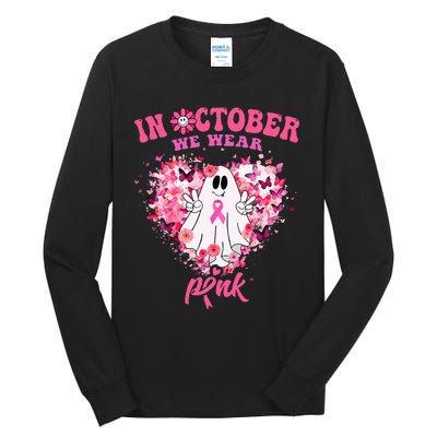 October we Wear Pink Breast Cancer Warrior Ghost Halloween Tall Long Sleeve T-Shirt